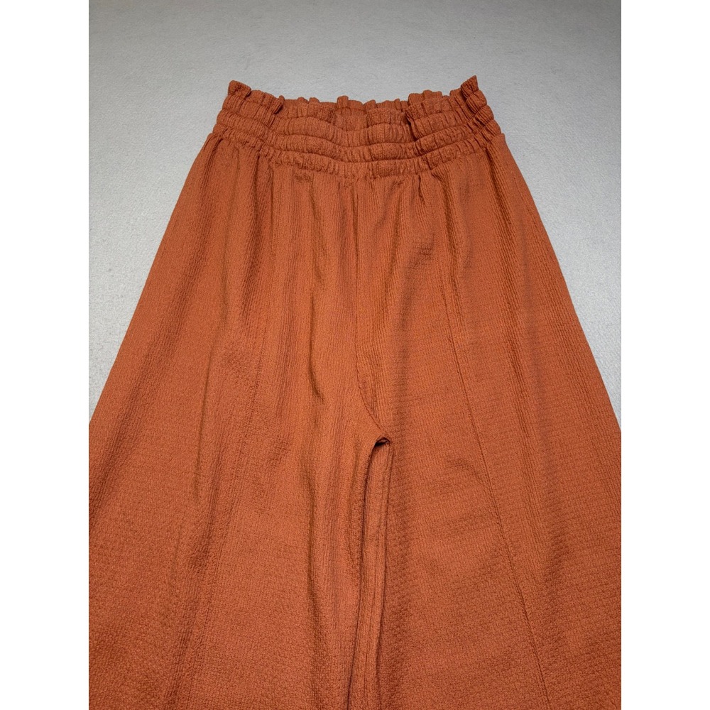 Roxy Wide Leg Pants Women Large Rust Y2K Smocked Waist Crinkle Palazzo Beach - Picture 2 of 9
